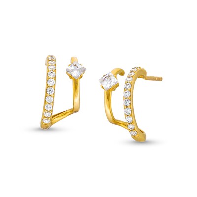 10K Gold CZ Double Hoops