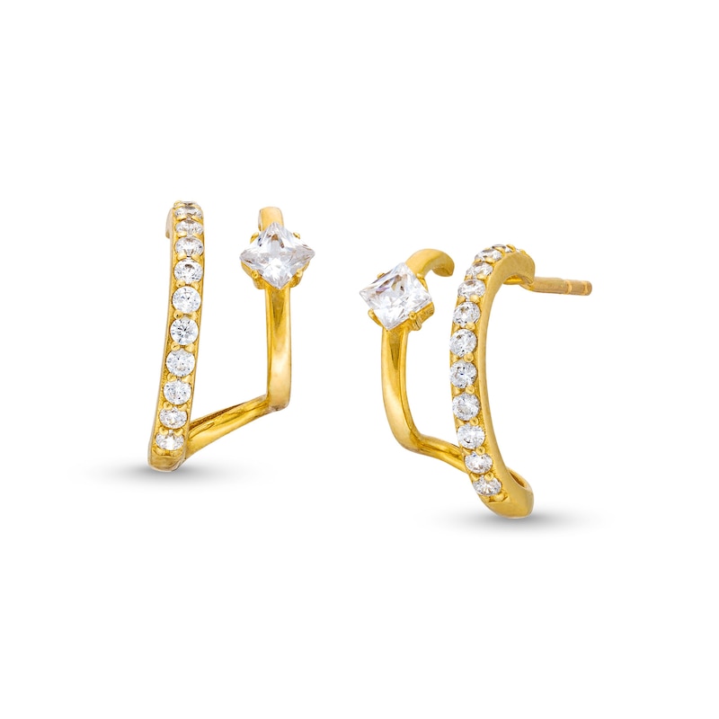 10K Gold CZ Double Hoops