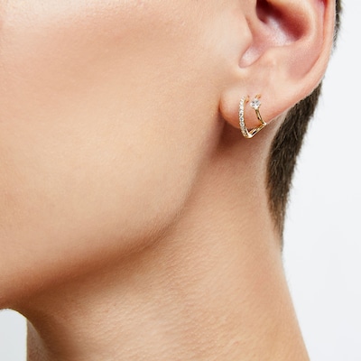 10K Gold CZ Double Hoops