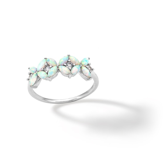 Sterling Silver Simulated Opal and CZ Marquise Stones Ring - Size 7