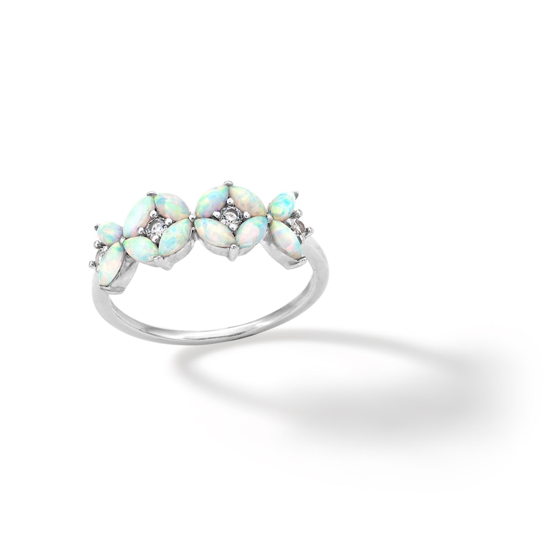 Sterling Silver Simulated Opal and CZ Marquise Stones Ring - Size 7