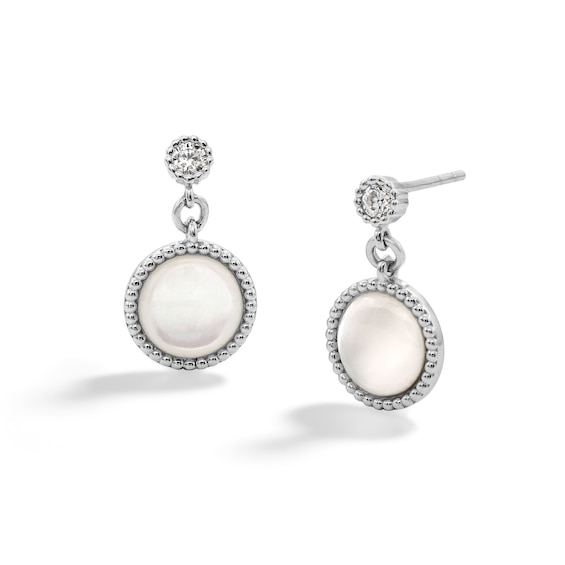 Sterling Silver Pearl Shell and CZ Milgrain Drop Studs