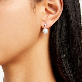 Sterling Silver Pearl Shell and CZ Milgrain Drop Studs