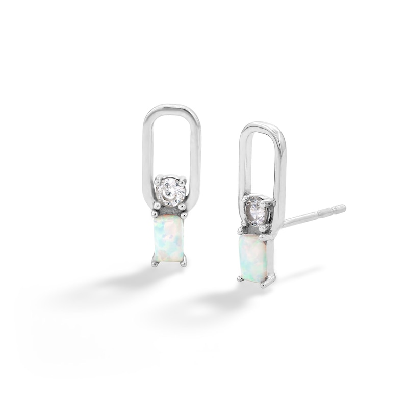 Sterling Silver Simulated Opal and CZ Oval Link Studs