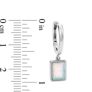 Sterling Silver Simulated Opal Rectangle Dangle Huggies