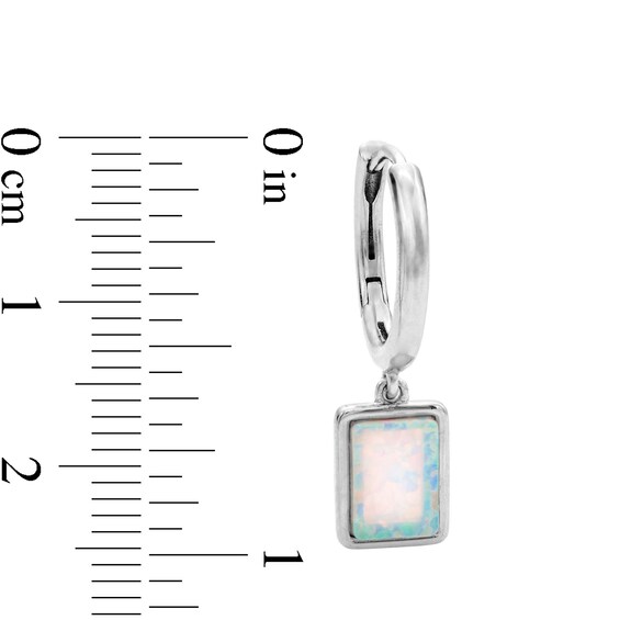 Sterling Silver Simulated Opal Rectangle Dangle Huggies