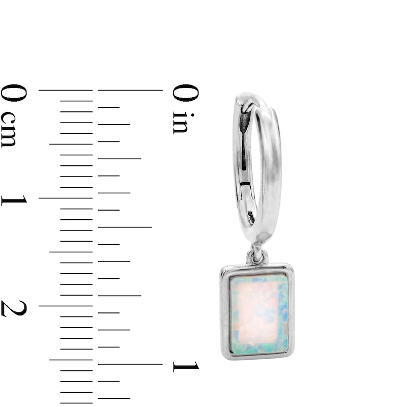 Sterling Silver Simulated Opal Rectangle Dangle Huggies