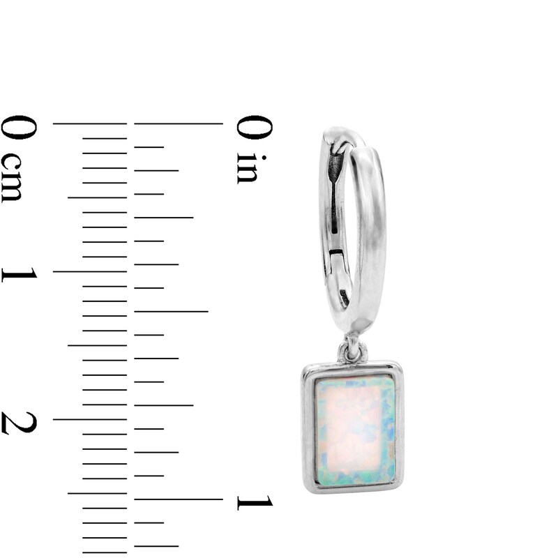 Main Image 3 of Sterling Silver Simulated Opal Rectangle Dangle Huggies