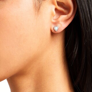Sterling Silver Synthetic Opal and CZ Heart Studs