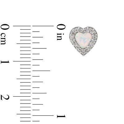 Sterling Silver Synthetic Opal and CZ Heart Studs
