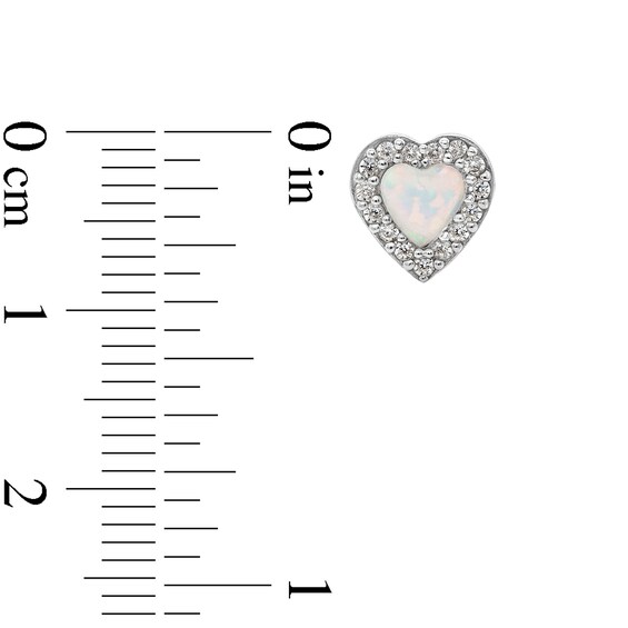 Sterling Silver Synthetic Opal and CZ Heart Studs