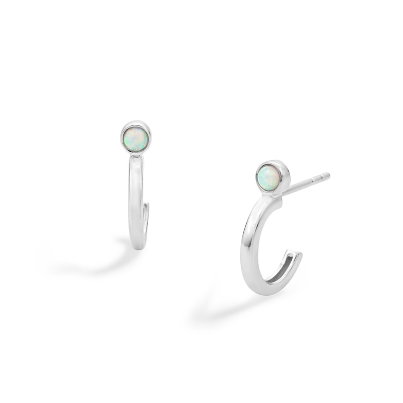 Sterling Silver Simulated Opal Mini Hoops