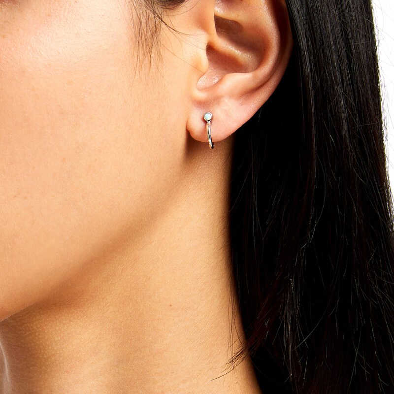 Main Image 2 of Sterling Silver Simulated Opal Mini Hoops