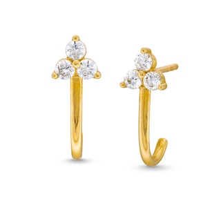 10K Gold CZ Three-Stone J Hoops