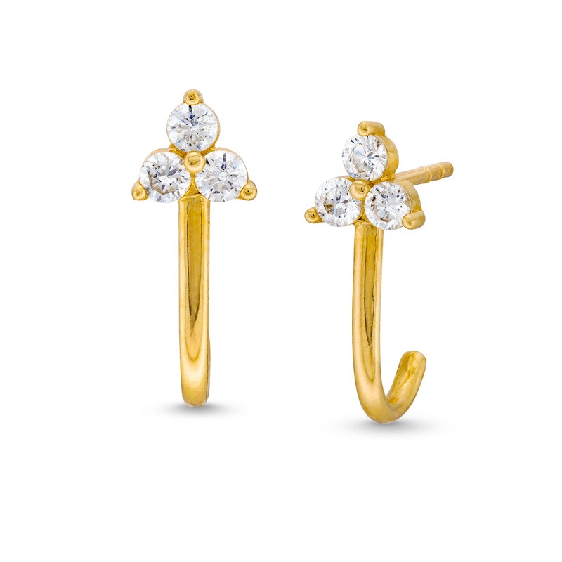 10K Gold CZ Three-Stone J Hoops