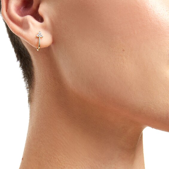 10K Gold CZ Three-Stone J Hoops