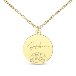 Birth Flower and Name Disc Pendant Necklace