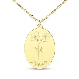 Birth Flower and Name Oval Pendant Necklace