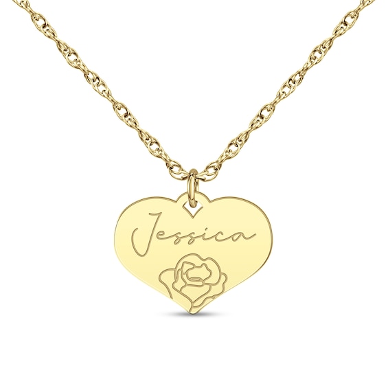 âââââââBirth Flower and Name Heart Pendant Necklace