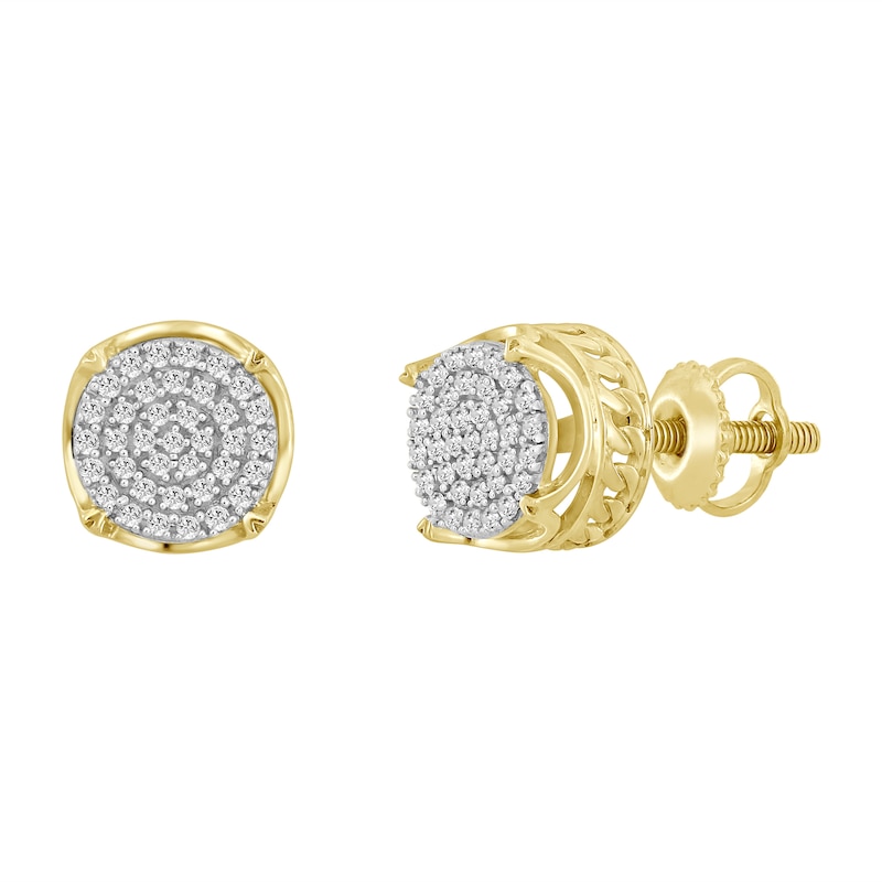 10K Solid Gold 1/6 CT. T.W. Diamond Cuban Chain Round Studs