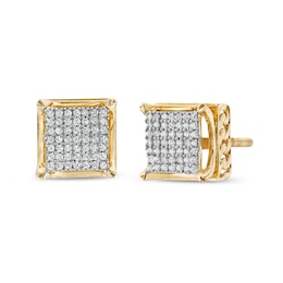 10K Solid Gold 1/4 CT. T.W. Diamond Large Cuban Chain Square Studs