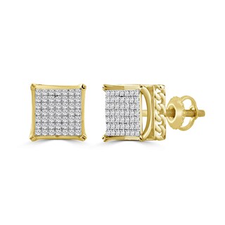 10K Solid Gold 1/4 CT. T.W. Diamond Large Cuban Chain Square Studs
