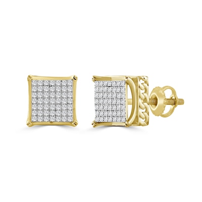 10K Solid Gold 1/4 CT. T.W. Diamond Large Cuban Chain Square Studs