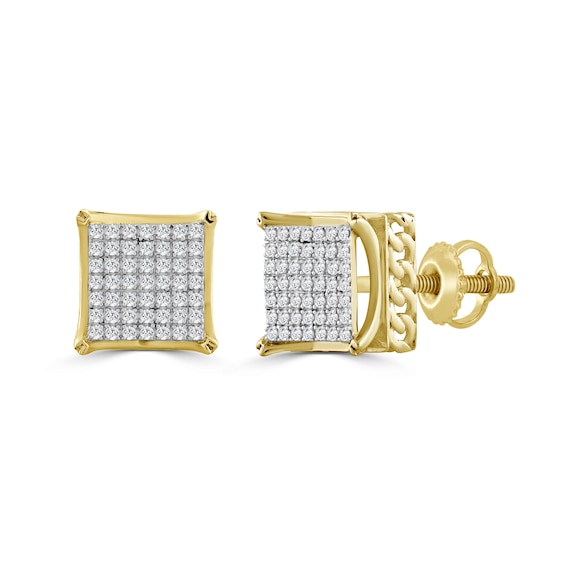 10K Solid Gold 1/4 CT. T.W. Diamond Large Cuban Chain Square Studs