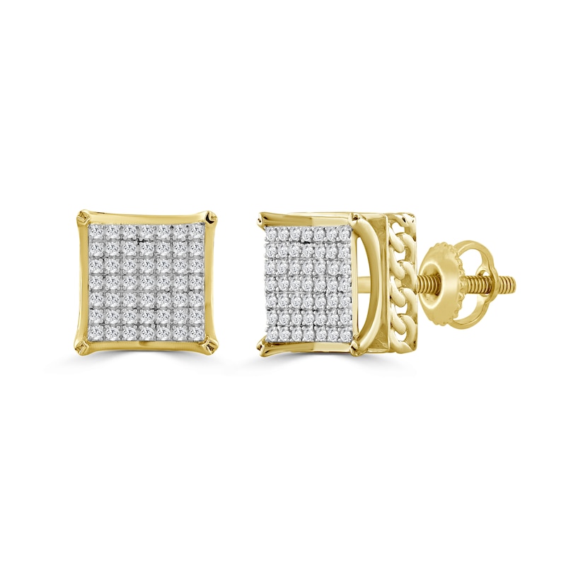 10K Solid Gold 1/4 CT. T.W. Diamond Large Cuban Chain Square Studs