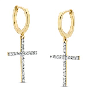 10K Solid Gold 1/4 CT. T.W. Diamond Cross Dangle Huggies
