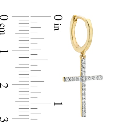 10K Solid Gold 1/4 CT. T.W. Diamond Cross Dangle Huggies