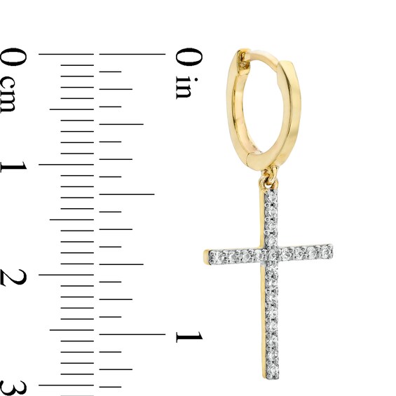 10K Solid Gold 1/4 CT. T.W. Diamond Cross Dangle Huggies