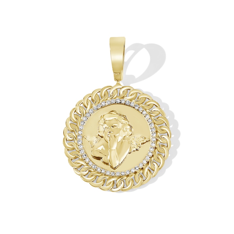 10K Solid Gold 1/5 CT. T.W. Diamond Cupid Curb Chain Medallion Charm