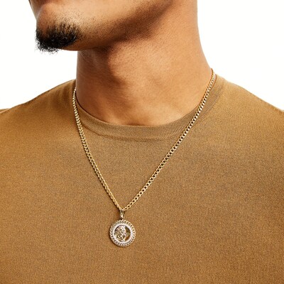 10K Solid Gold 1/5 CT. T.W. Diamond Cupid Curb Chain Medallion Charm