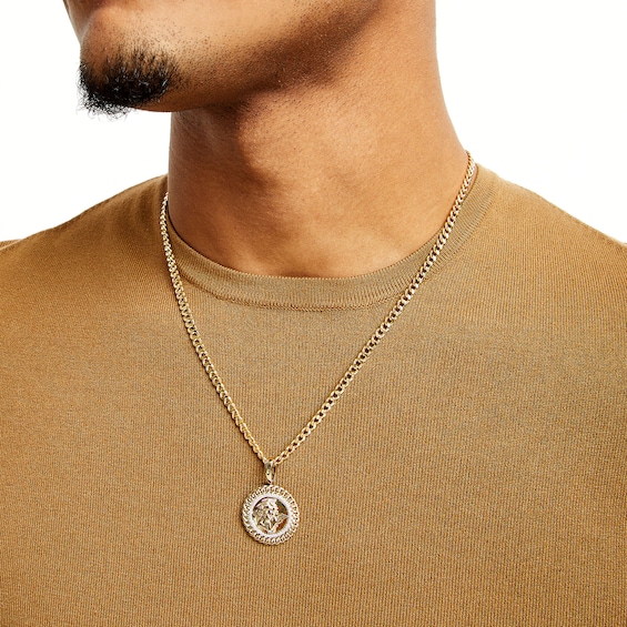 10K Solid Gold 1/5 CT. T.W. Diamond Cupid Curb Chain Medallion Charm