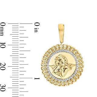 10K Solid Gold 1/5 CT. T.W. Diamond Cupid Curb Chain Medallion Charm
