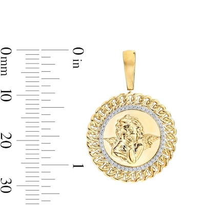 10K Solid Gold 1/5 CT. T.W. Diamond Cupid Curb Chain Medallion Charm