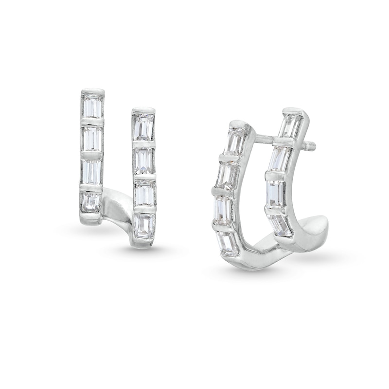 Sterling Silver CZ Baguette Double Row Earrings