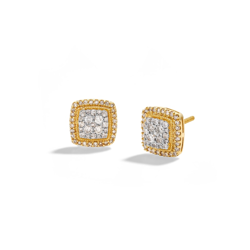 10K Solid Gold 1/2 CT. T.W. Diamond Halo Cushion Studs