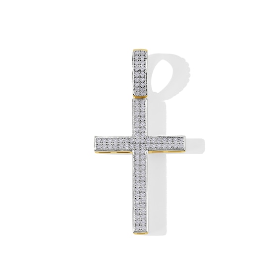 10K Solid Gold 1/4 CT. T.W. Diamond Pavé Cross Charm