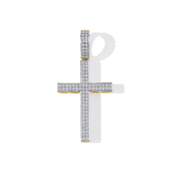 10K Solid Gold 1/4 CT. T.W. Diamond Pavé Cross Charm