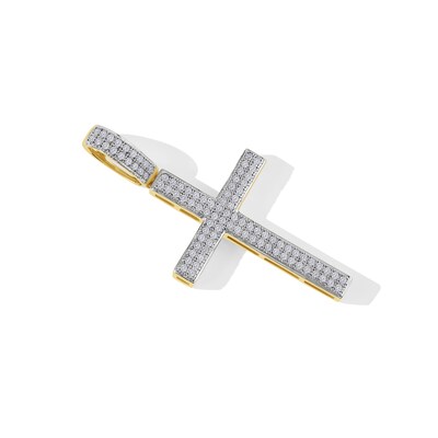 10K Solid Gold 1/4 CT. T.W. Diamond Pavé Cross Charm