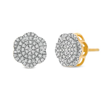 10K Solid Gold 1/6 CT. T.W. Diamond Pavé Cluster Studs