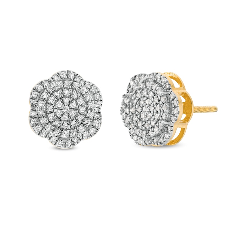 10K Solid Gold 1/6 CT. T.W. Diamond Pavé Cluster Studs