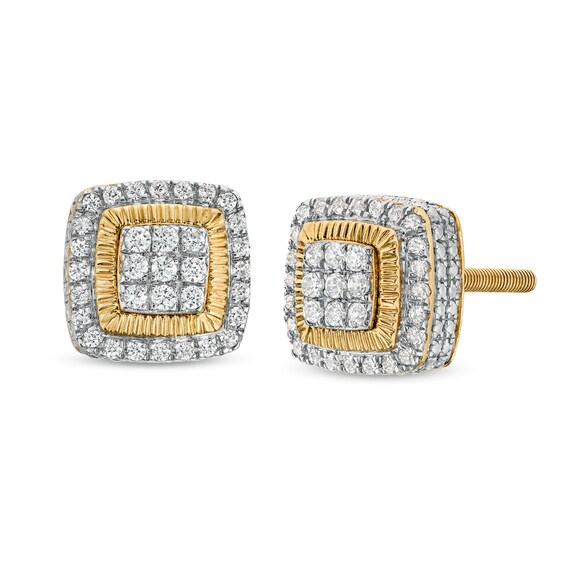 10K Solid Gold 1/4 CT. T.W. Diamond Raised Edge Square Studs
