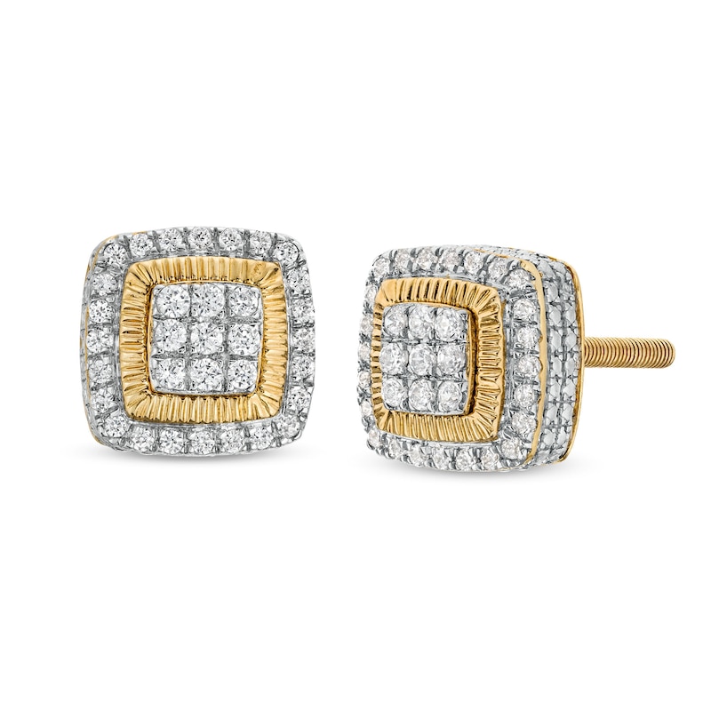 10K Solid Gold 1/4 CT. T.W. Diamond Raised Edge Square Studs