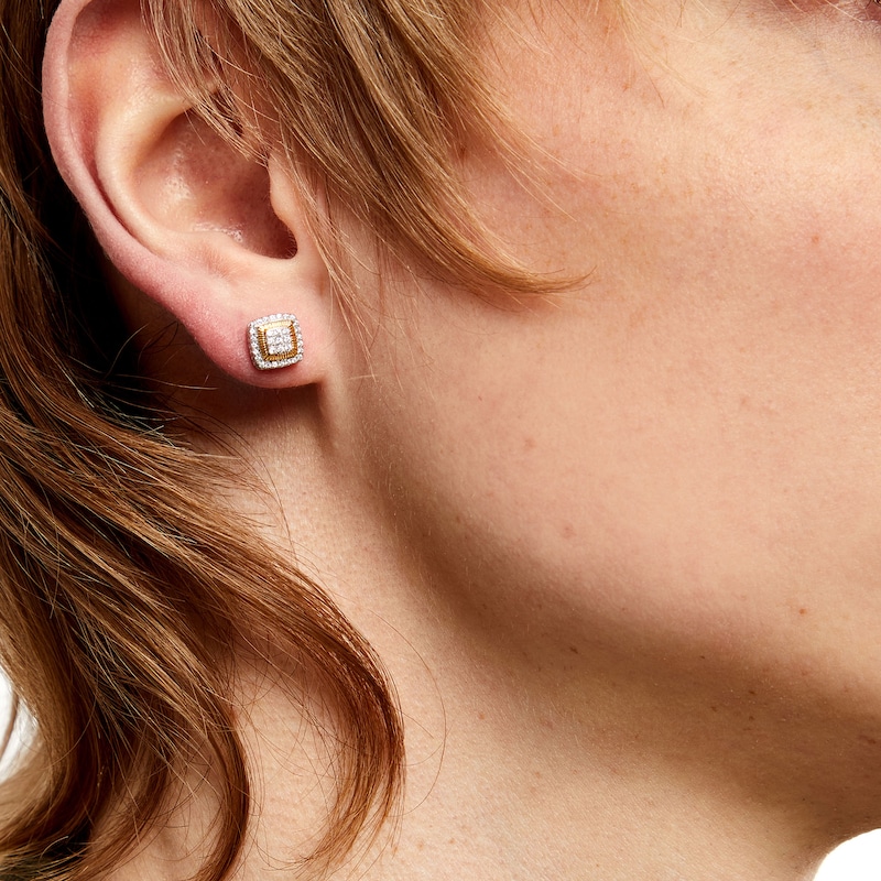 Main Image 2 of 10K Solid Gold 1/4 CT. T.W. Diamond Raised Edge Square Studs