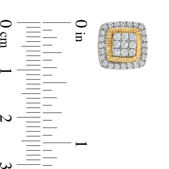 10K Solid Gold 1/4 CT. T.W. Diamond Raised Edge Square Studs