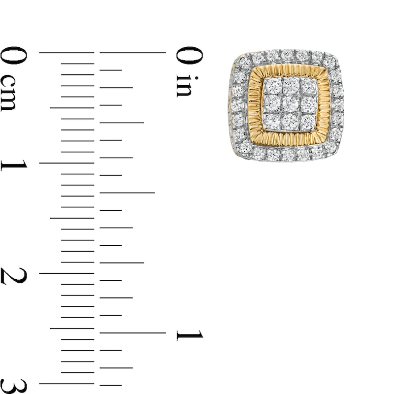 Main Image 3 of 10K Solid Gold 1/4 CT. T.W. Diamond Raised Edge Square Studs