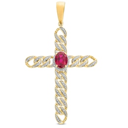 14K Gold Plated 1/6 CT. T.W. Diamond and Lab-Created Ruby Cross Charm